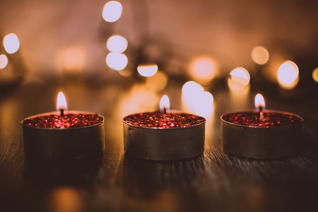 Candles with red sparkles.