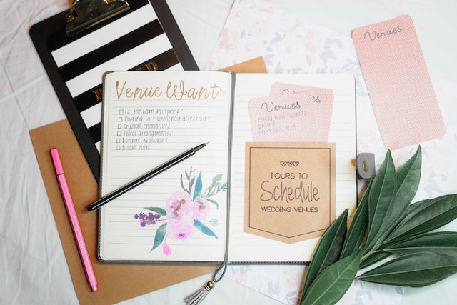 A notebook for wedding event planning.