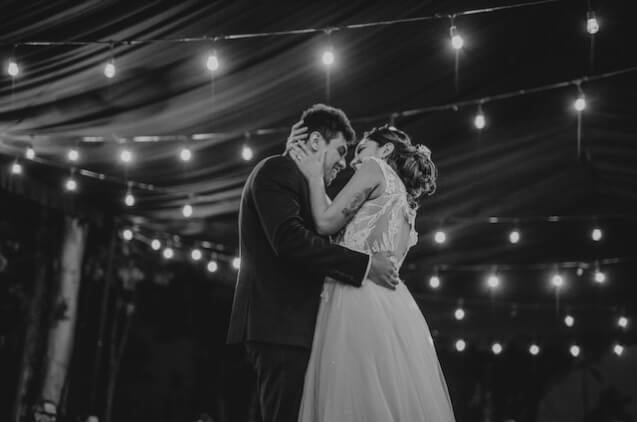 A couple dancing on their wedding day